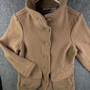LL Bean Bellandi Large Women Beige Wool Coat Italy Made Buttons Pockets Winter